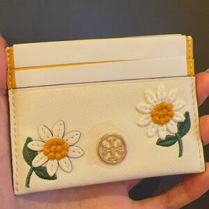 Tory Burch Cream and Yellow Floral Card Holder